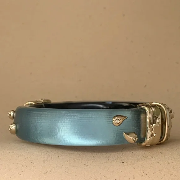 ALEXIS BITTAR • NEW Hand Carved Painted Hinged Paisley Studded Crumpled Bracelet - Picture 3 of 12